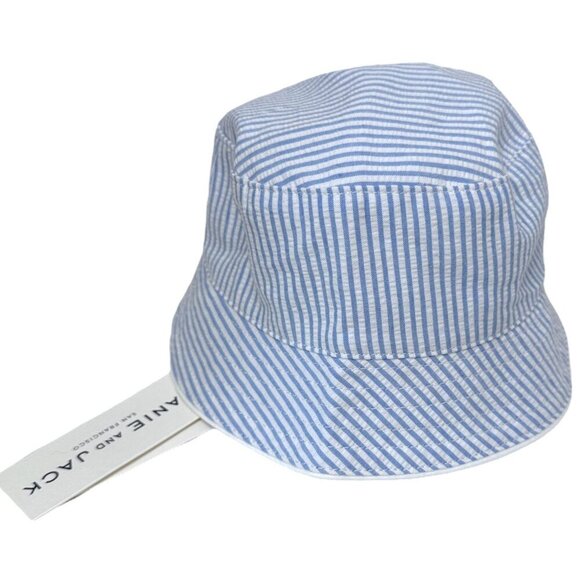 JANIE AND JACK Baby Hat 3-6 Months Blue Striped Seersucker Bucket Hat NWT - Picture 1 of 6